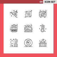 9 Universal Outlines Set for Web and Mobile Applications area live camera broadcasting image Editable Vector Design Elements