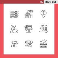 Set of 9 Commercial Outlines pack for campaigns mouse location laboratory plus Editable Vector Design Elements