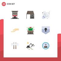 Modern Set of 9 Flat Colors Pictograph of gift share office desk hand game Editable Vector Design Elements