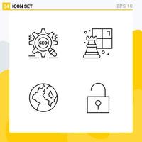 Pack of 4 creative Filledline Flat Colors of search globe website game lock Editable Vector Design Elements