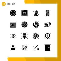 Set of 16 Modern UI Icons Symbols Signs for technology math help calculator illumination Editable Vector Design Elements