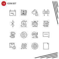 User Interface Pack of 16 Basic Outlines of bluetooth traffic barrier education construction barricade humid Editable Vector Design Elements