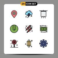 Set of 9 Modern UI Icons Symbols Signs for money food art fast food match Editable Vector Design Elements