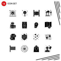 Collection of 16 Vector Icons in solid style Pixle Perfect Glyph Symbols for Web and Mobile Solid Icon Signs on White Background 16 Icons