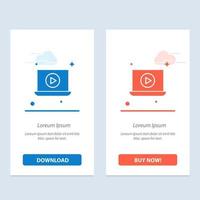 Laptop Play Video  Blue and Red Download and Buy Now web Widget Card Template vector