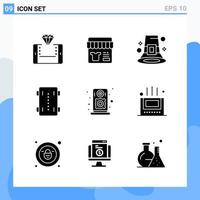 Modern 9 solid style icons Glyph Symbols for general use Creative Solid Icon Sign Isolated on White Background 9 Icons Pack vector