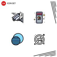 Stock Vector Icon Pack of 4 Line Signs and Symbols for camera sun mobile shopping eclipse gas Editable Vector Design Elements