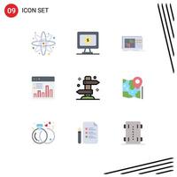 Pack of 9 creative Flat Colors of holiday monitoring equalization graph analytics Editable Vector Design Elements