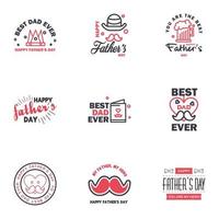 Happy fathers day greeting cards set 9 Black and Pink Vector typography lettering Usable for banners print You are the best dad text design Editable Vector Design Elements