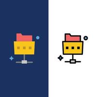 Network File Folder  Icons Flat and Line Filled Icon Set Vector Blue Background