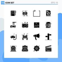 16 User Interface Solid Glyph Pack of modern Signs and Symbols of bath play money music file Editable Vector Design Elements