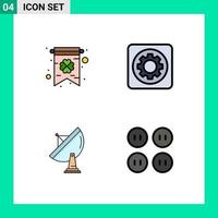 Group of 4 Filledline Flat Colors Signs and Symbols for card antenna gear setting space Editable Vector Design Elements