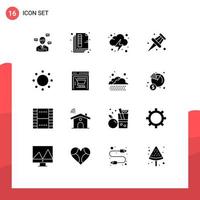 Group of 16 Solid Glyphs Signs and Symbols for commitment pin print marker power Editable Vector Design Elements