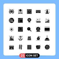 25 Universal Solid Glyphs Set for Web and Mobile Applications chess key  file board keyboard Editable Vector Design Elements