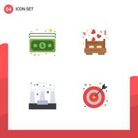 Set of 4 Commercial Flat Icons pack for cash pollution payment love smoke Editable Vector Design Elements