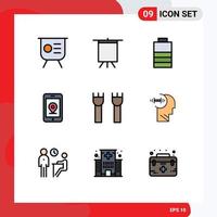 9 User Interface Filledline Flat Color Pack of modern Signs and Symbols of fortress castle building battery castle internet Editable Vector Design Elements