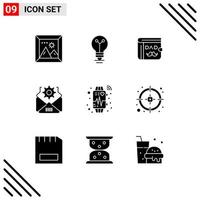 9 Universal Solid Glyphs Set for Web and Mobile Applications watch device wallet gear mail Editable Vector Design Elements