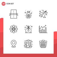 Pack of 9 Universal Outline Icons for Print Media on White Background vector