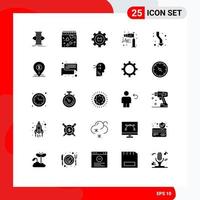 Set of 25 Vector Solid Glyphs on Grid for pole wind direction cart air gear Editable Vector Design Elements