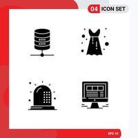 4 Universal Solid Glyphs Set for Web and Mobile Applications doller fitness computing party dress health Editable Vector Design Elements