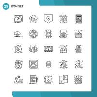 Vector Pack of 25 Outline Symbols Line Style Icon Set on White Background for Web and Mobile Creative Black Icon vector background