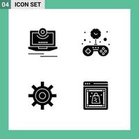 Set of 4 Commercial Solid Glyphs pack for cam gear monitor game setting Editable Vector Design Elements