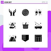 Group of 9 Solid Glyphs Signs and Symbols for online shopping product firecracker hand box Editable Vector Design Elements