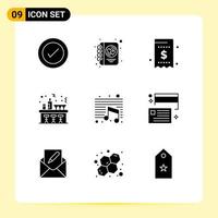 Modern Set of 9 Solid Glyphs and symbols such as music night bill celebration payment Editable Vector Design Elements