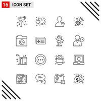 Mobile Interface Outline Set of 16 Pictograms of restore folder basic music ireland Editable Vector Design Elements