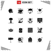 grupo universal de símbolos de icono de 16 glifos sólidos modernos de elementos de diseño vectorial editables de carnaval de vidrio de frijol de fiesta de muebles vector