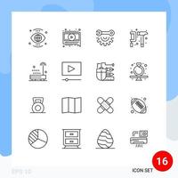 16 Universal Outline Signs Symbols of devices gear wrench wheel engineer camping Editable Vector Design Elements