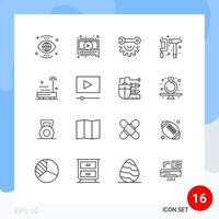 16 Universal Outline Signs Symbols of devices gear wrench wheel engineer camping Editable Vector Design Elements