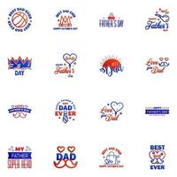 16 Blue and red Happy Fathers Day Design Collection A set of twelve brown colored vintage style Fathers Day Designs on light background Editable Vector Design Elements