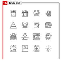 conjunto de 16 iconos de ui modernos símbolos signos para la sala de tecnología piramidal seguimiento manual elementos de diseño vectorial editables vector