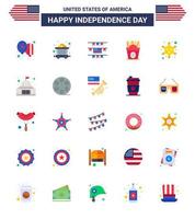 Happy Independence Day 4th July Set of 25 Flats American Pictograph of star military party decoration badge food Editable USA Day Vector Design Elements