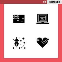 Pack of 4 Modern Solid Glyphs Signs and Symbols for Web Print Media such as aussie graphic flag website process Editable Vector Design Elements