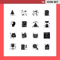 Pictogram Set of 16 Simple Solid Glyphs of autism clipboard axe checklist scary Editable Vector Design Elements