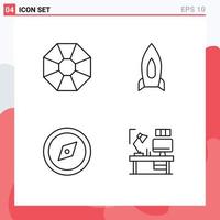 Editable Vector Line Pack of 4 Simple Filledline Flat Colors of diamond direction rocket startup table Editable Vector Design Elements