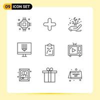 9 Universal Outlines Set for Web and Mobile Applications programing design sign computer celebration Editable Vector Design Elements