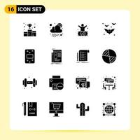 User Interface Pack of 16 Basic Solid Glyphs of night bats weather bat person Editable Vector Design Elements