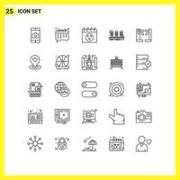 25 Universal Line Signs Symbols of control tube calendar sound analog Editable Vector Design Elements