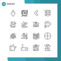 Modern Set of 16 Outlines Pictograph of school book support supplies office Editable Vector Design Elements