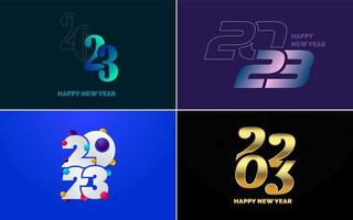 gran conjunto 2023 feliz año nuevo diseño de texto de logotipo negro. Plantilla de diseño de 20 23 números. colección de símbolos de 2023 feliz año nuevo vector