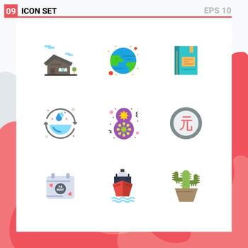 Pictogram Set of 9 Simple Flat Colors of day environment education ecology reading Editable Vector Design Elements