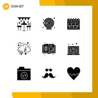 Set of 9 Commercial Solid Glyphs pack for book funds earth financial crowdsourcing Editable Vector Design Elements