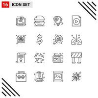 16 Creative Icons Modern Signs and Symbols of fan computer meal video document Editable Vector Design Elements