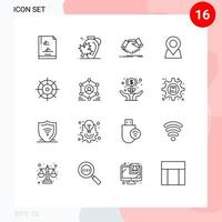 Modern Set of 16 Outlines Pictograph of control marker handshake map business Editable Vector Design Elements