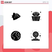 Stock Vector Icon Pack of 4 Line Signs and Symbols for fish globe schooling sauna camera Editable Vector Design Elements