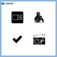 4 Thematic Vector Solid Glyphs and Editable Symbols of form tick flask medical box Editable Vector Design Elements