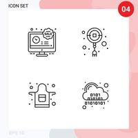 Mobile Interface Line Set of 4 Pictograms of lcd cook discount new year binary Editable Vector Design Elements